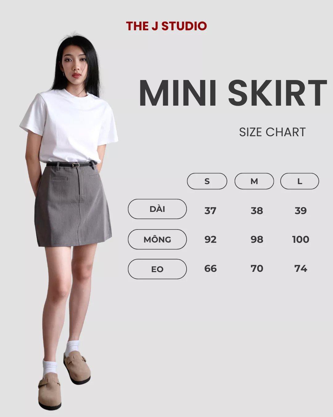 Chân Váy Chữ A Dáng Ngắn Màu Xám Và Đen Có Quần Bảo Hộ, Phong Cách Tối Giản Mini Skirt-THE J STUDIO