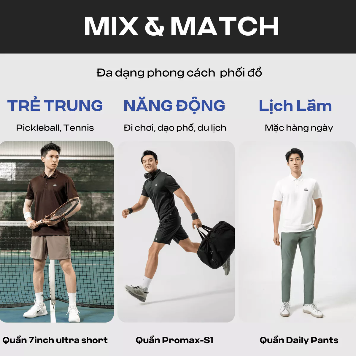 [TẶNG TẤT]Combo 03 Áo Polo thể thao nam ProMax-S1, Áo đa năng Gym Chạy bộ Pickleball thoáng KHÍ Coolmate