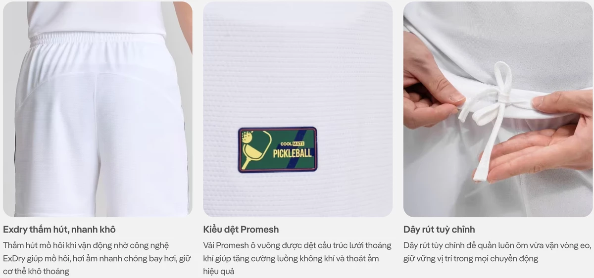 Set thể thao nam Pickleball Áo và Quần Short Essentials, Nhanh khô, Thoáng khí Thấm hút Coolmate