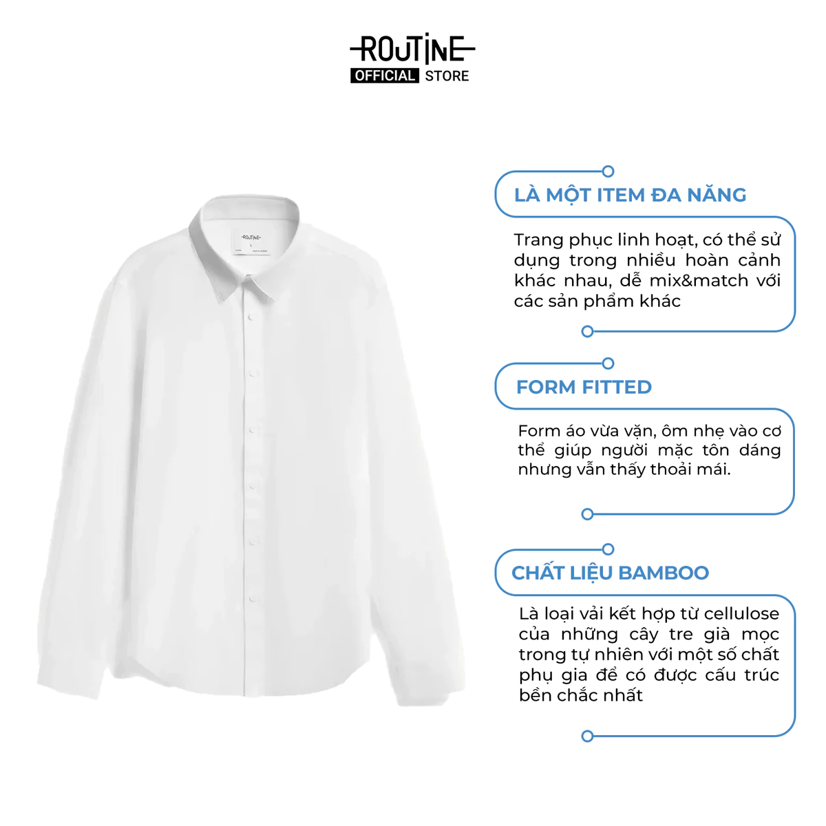 [20.9 MUA 2 GIẢM 100K - UP TO 20%++] Áo Sơ Mi Tay Dài Nam Bamboo Non Iron Form Fitted - Routine 10S26SHL056