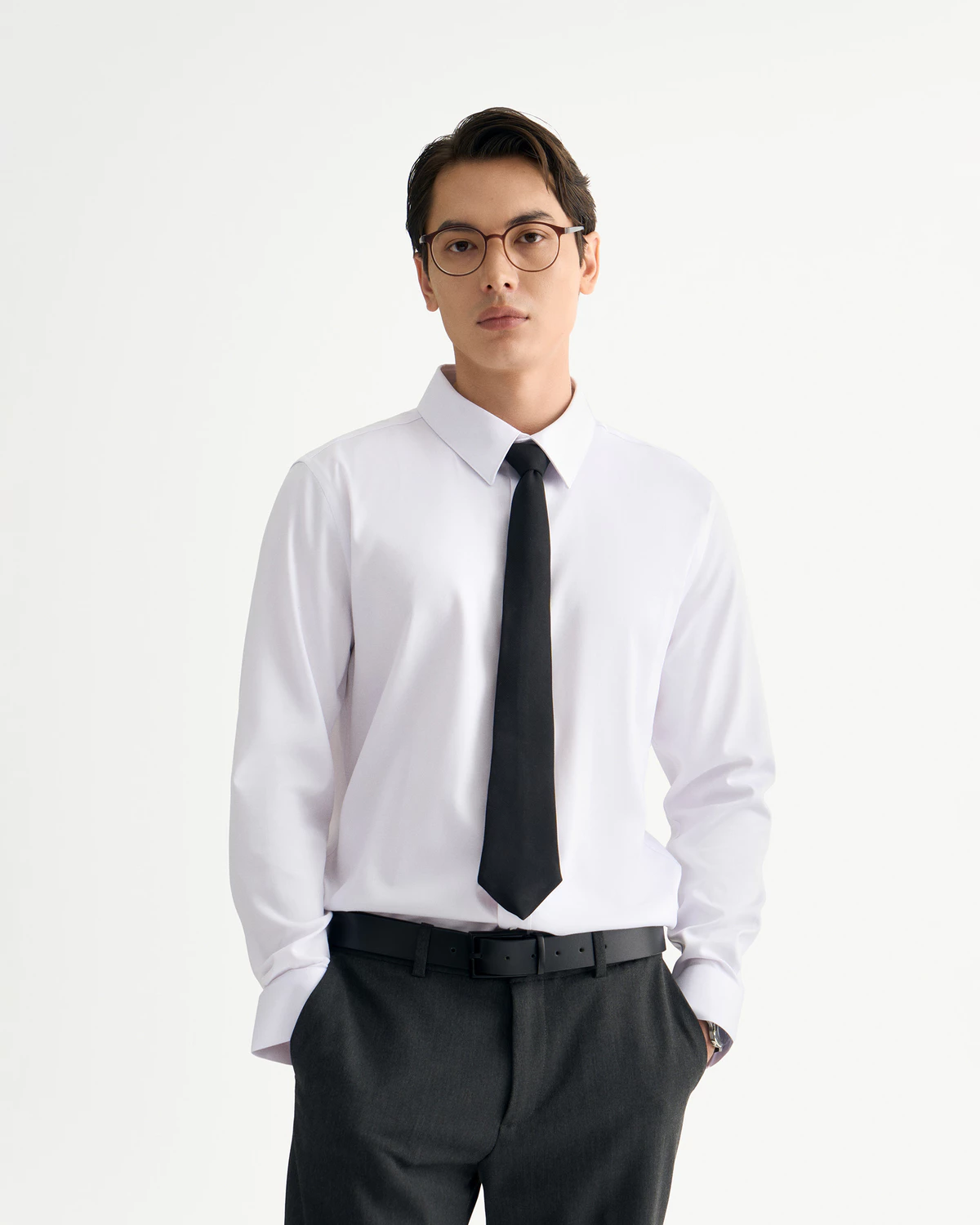 Áo Sơ Mi Nam Công Sở Tay Dài Trắng Trơn Form Fitted - Routine 10S26SHL054