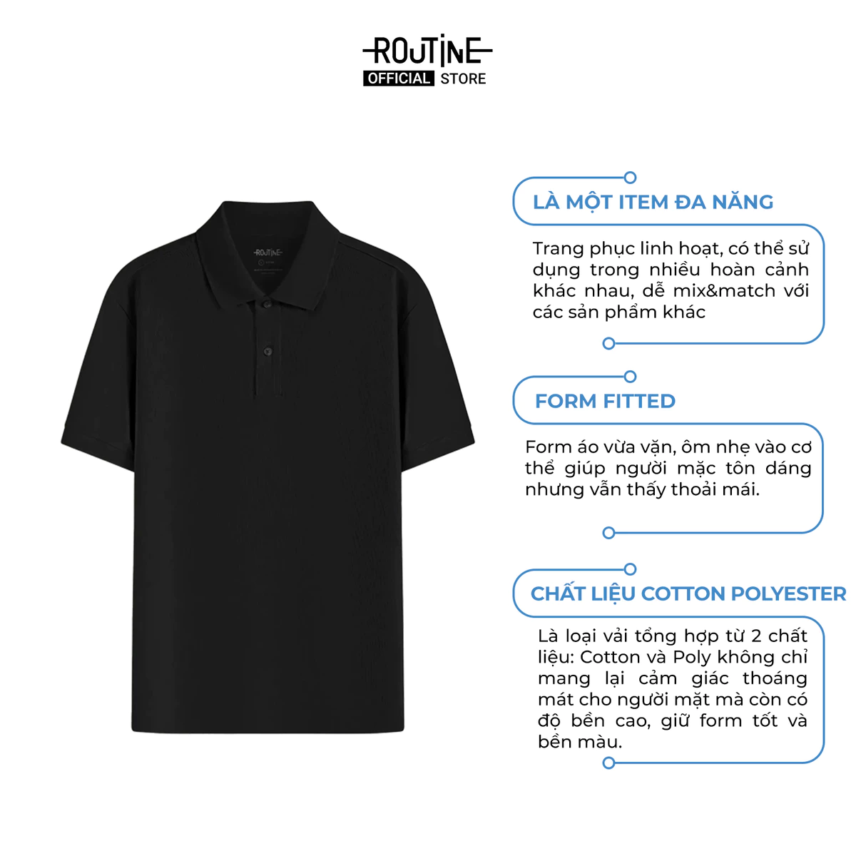 [UP TO 15%++] Áo Polo Trơn Tay Ngắn Co Giãn Thoáng Mát Form Fitted - Routine 10S26POL032