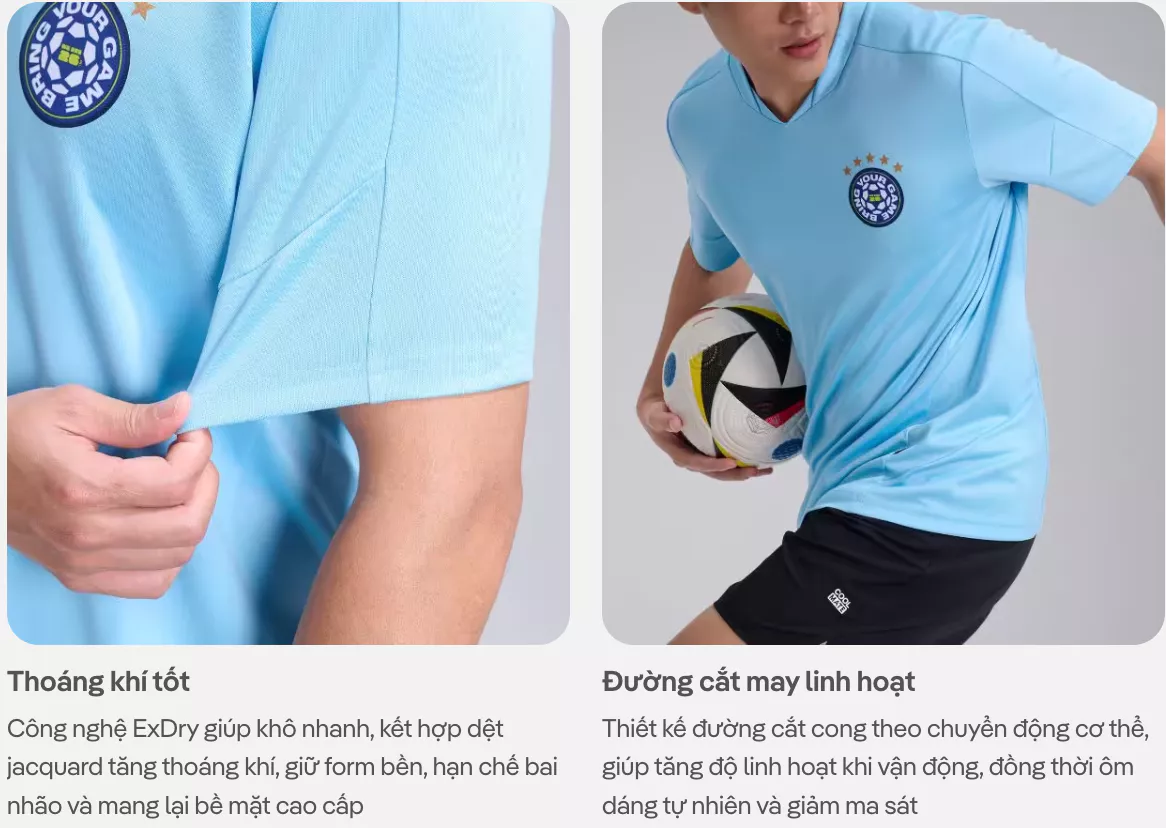 [VOUCHER 45%]Áo thun thể thao nam cổ V Exdry ProActive World Cup, cổ vũ bóng đá Argentina, Anh , Pháp, TBN Coolmate