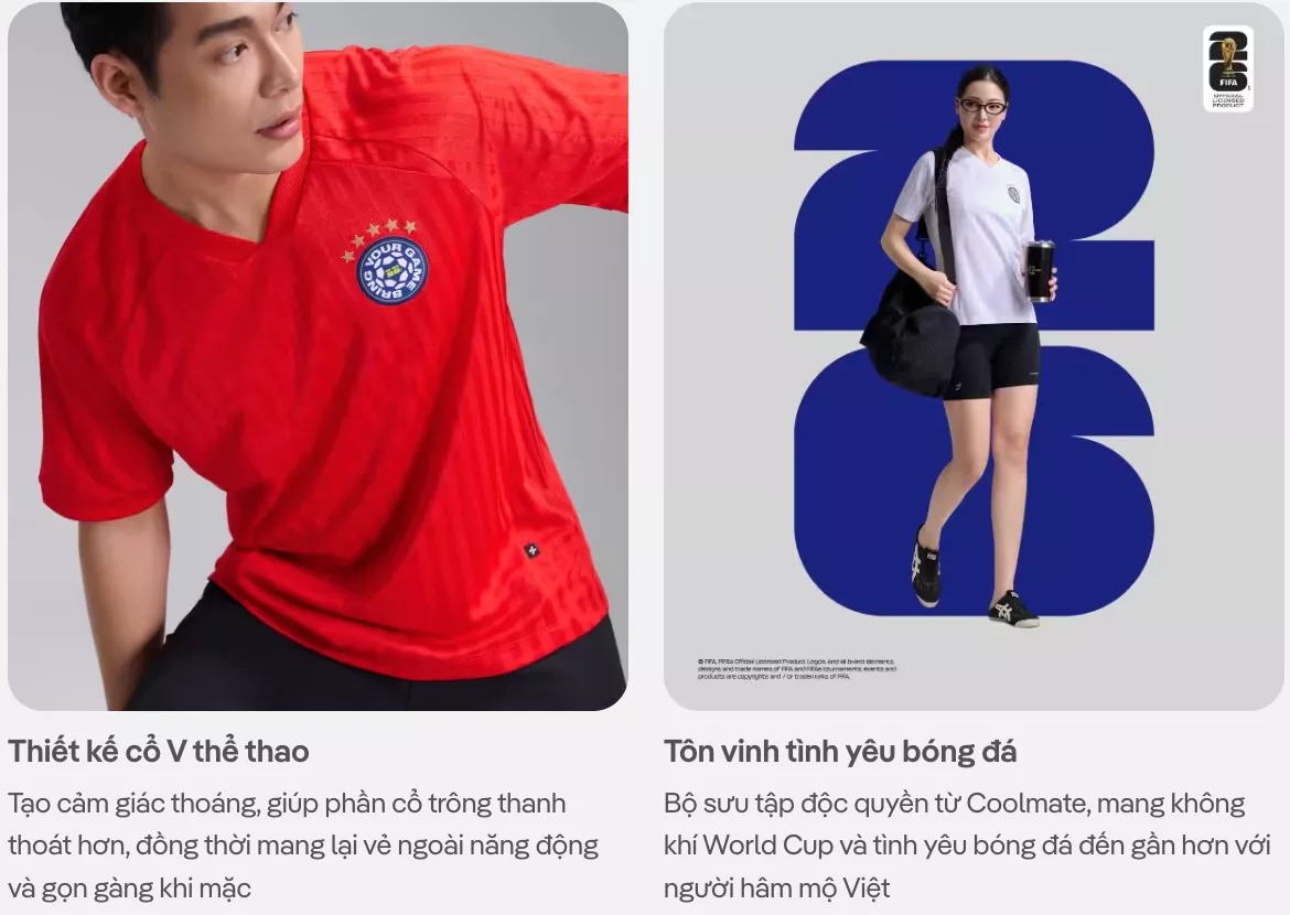 [VOUCHER 50%]Áo thun nam cổ V Jacquard Exdry ProActive World Cup áo đa năng thể thao bóng đá, mặc hàng ngày COOLMATE