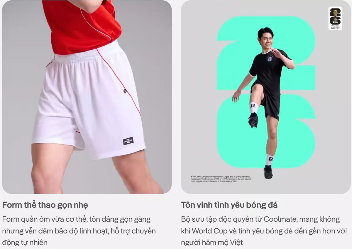 [VOUCHER 45%]Quần shorts thể thao bóng đá nam phối line Exdry Peformance World Cup thoáng khí, thấm hút tốt COOLMATE