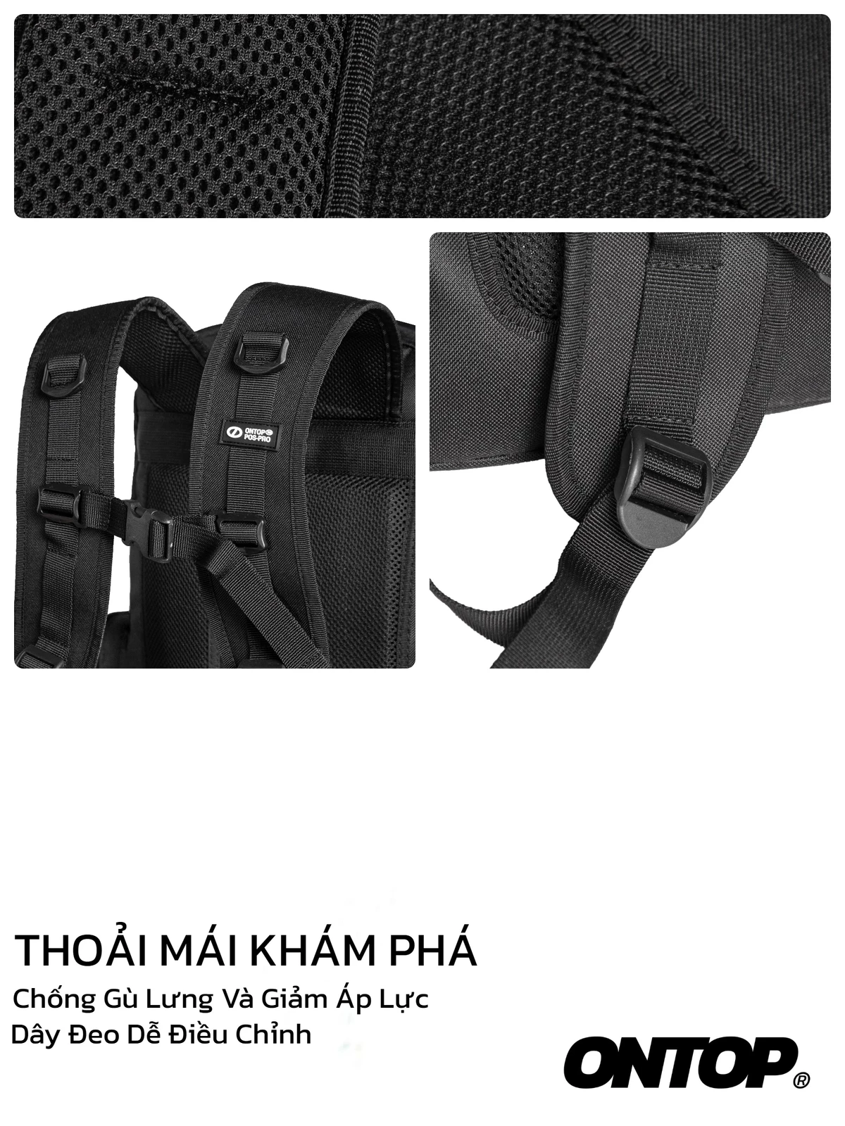 Balo đen phối lưới vải canvas ONTOP thiết kế trợ lực thoải mái khi mang Commuter Backpack | O-P77-D