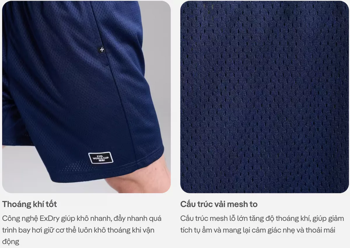 [VOUCHER 45%]Quần shorts thể thao bóng đá nam Exdry ProActive World Cup thoáng khí, thấm hút tốt COOLMATE