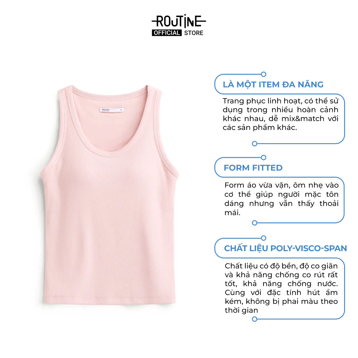 [UP TO 10%++] Áo Tanktop Ba Lỗ Nữ Có Mút Ngực Form Fitted - Routine 10S26TTOW027