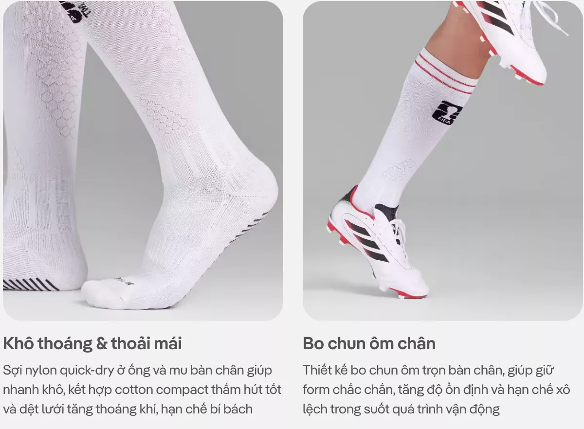 Tất thể thao Bóng Đá Cổ Cao Logo World Cup co giãn, thấm hút, nhanh khô