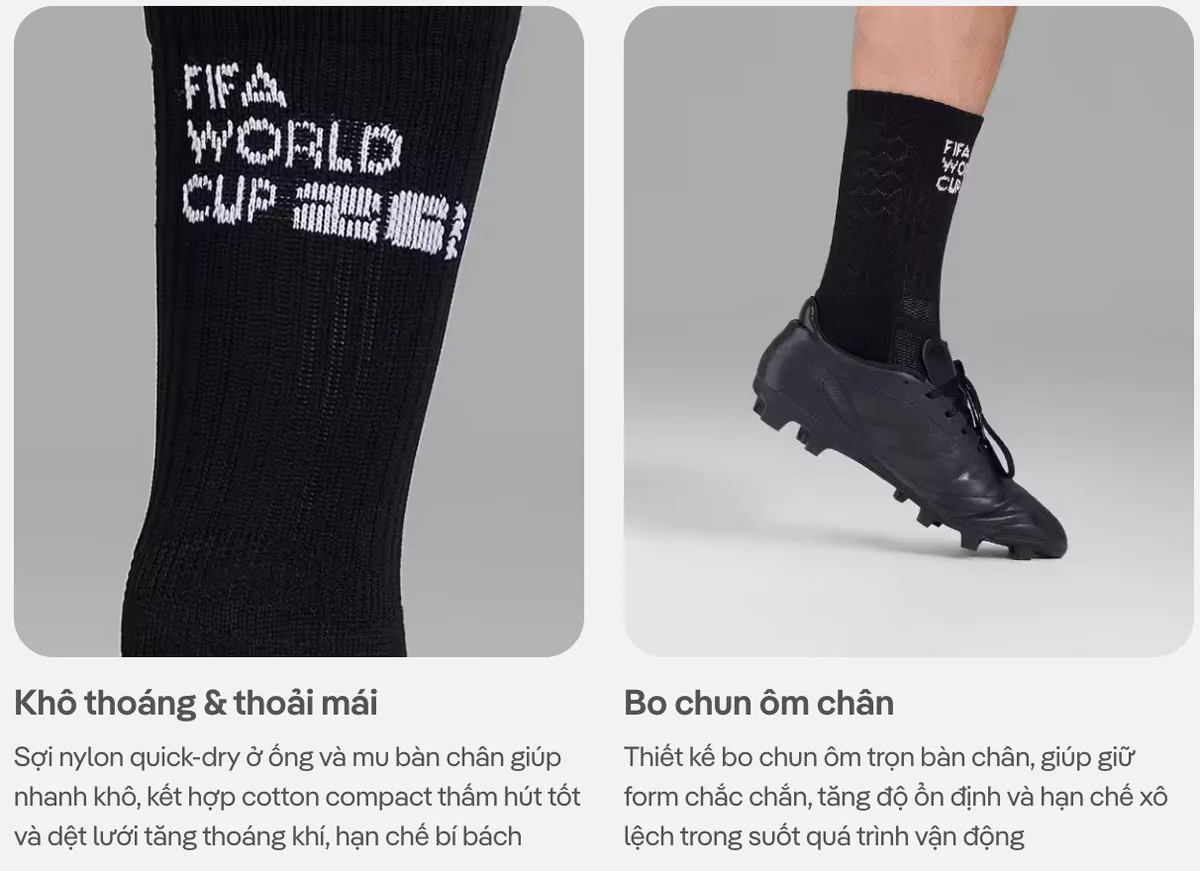 Tất thể thao Bóng Đá Cổ Trung World Cup co giãn, thấm hút, nhanh khô