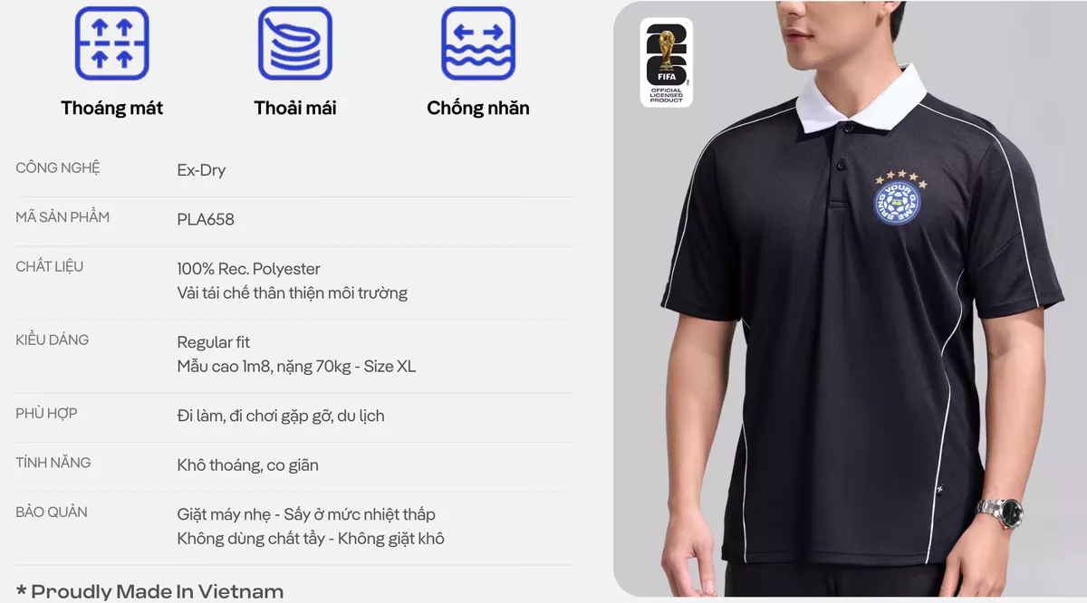 [VOUCHER 45%]Set đồ thể thao bóng đá World Cup Áo polo nam phối bo cổ Quần shorts Performance thoáng khí COOLMATE