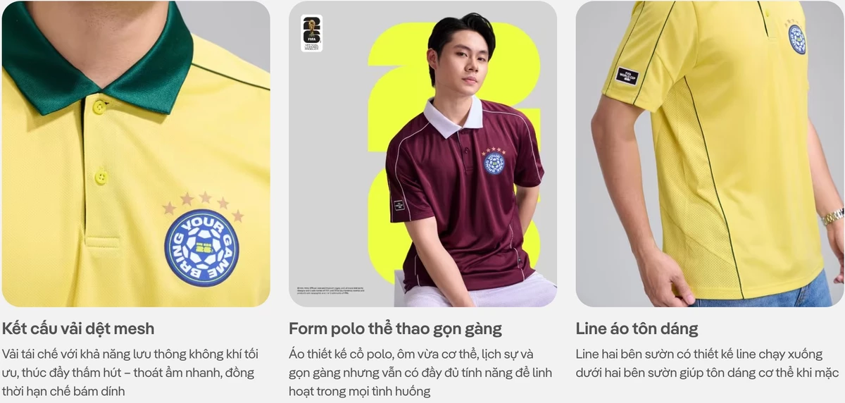 [VOUCHER 45%]Set đồ thể thao bóng đá World Cup Áo polo nam phối bo cổ Quần shorts Performance thoáng khí COOLMATE