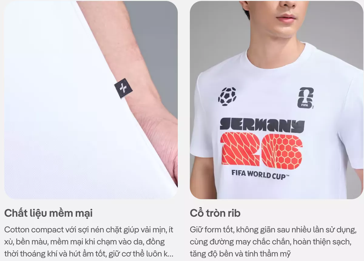 Áo thun Tshirt nam nữ Cotton Compact World Cup Germany Edition 26, Áo cổ vũ đội tuyển Đức thoáng khí