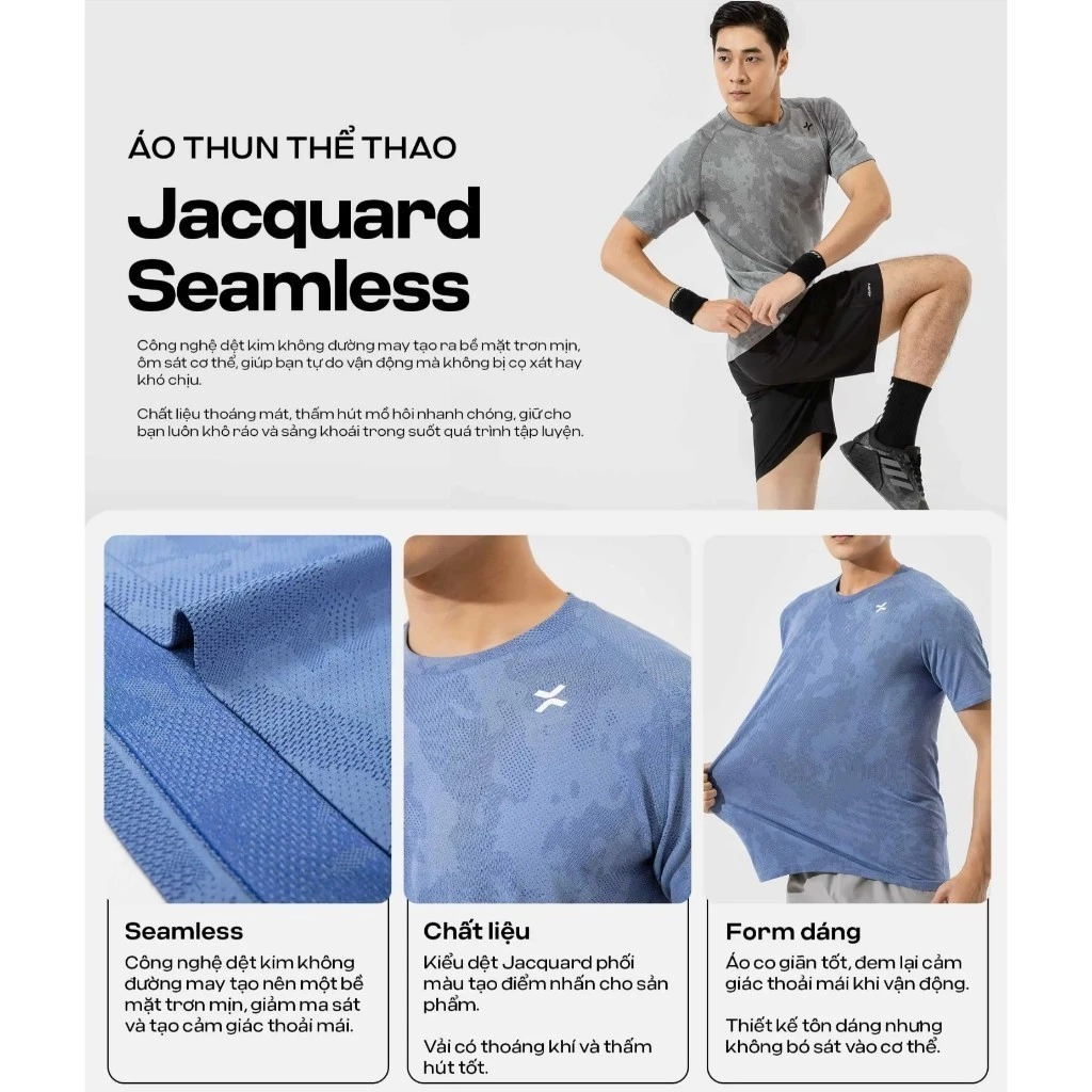 [TẶNG COMBO 2 ĐÔI TẤT]Set thể thao nam Áo thun Jacquard Seamless +Quần short 6icnh đai siêu co giãn, thoáng khí Coolmate