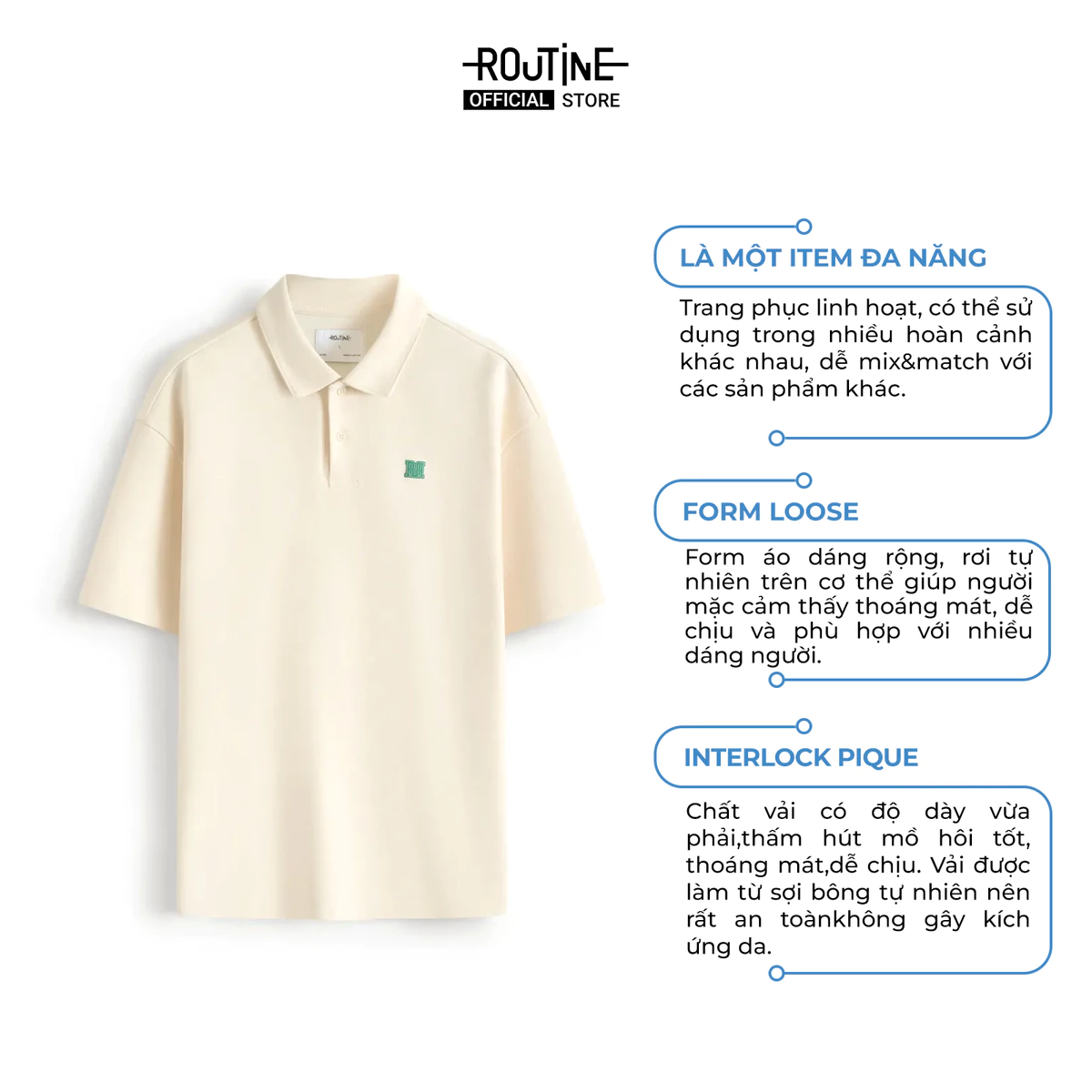 [ĐƠN 699K TẶNG VỚ] Áo Polo Nam Tay Ngắn Vải Cotton Phối Patch Form Loose - Routine 10S25POL020