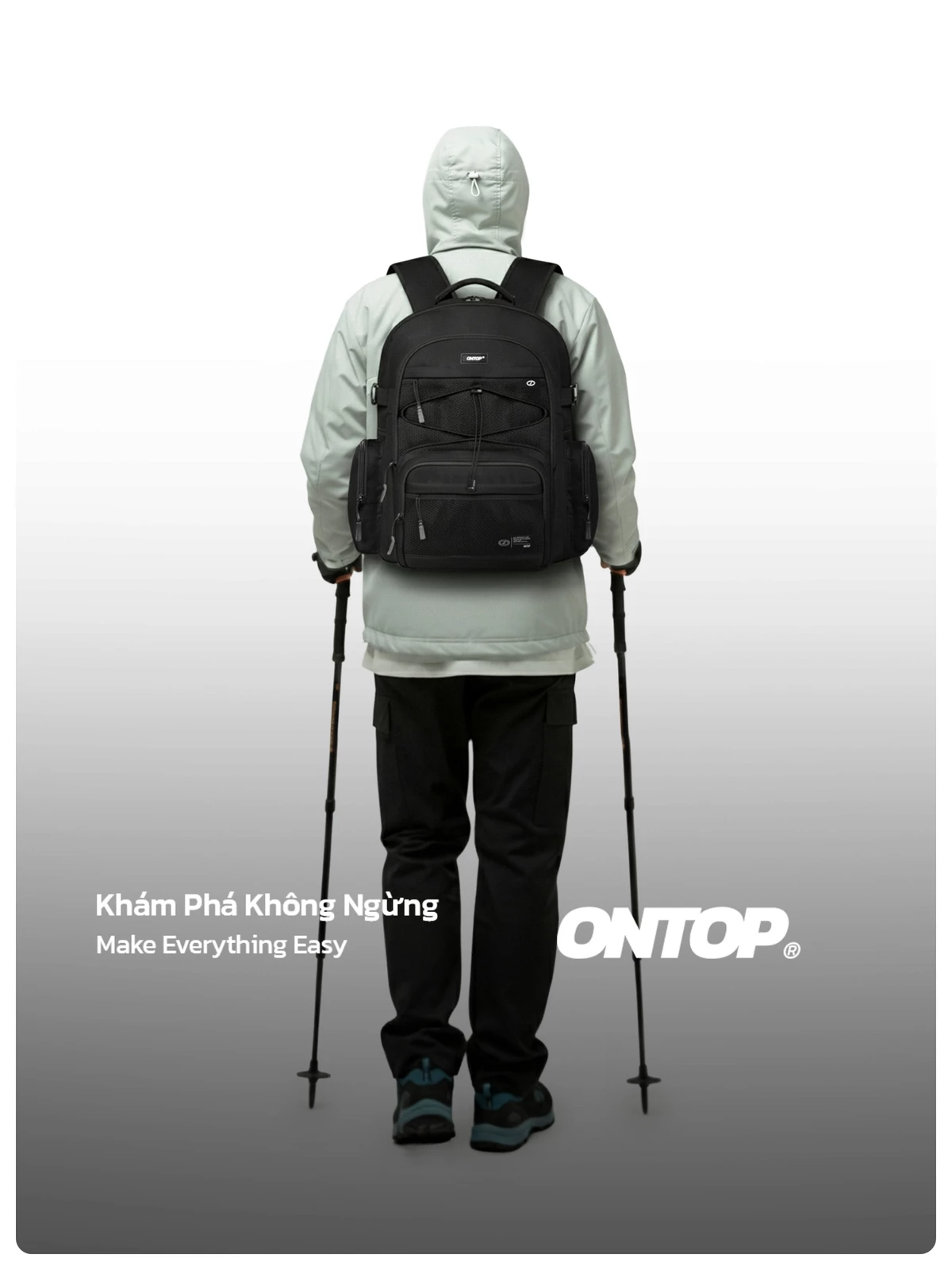 Balo đen phối lưới vải canvas ONTOP thiết kế trợ lực thoải mái khi mang Commuter Backpack | O-P77-D