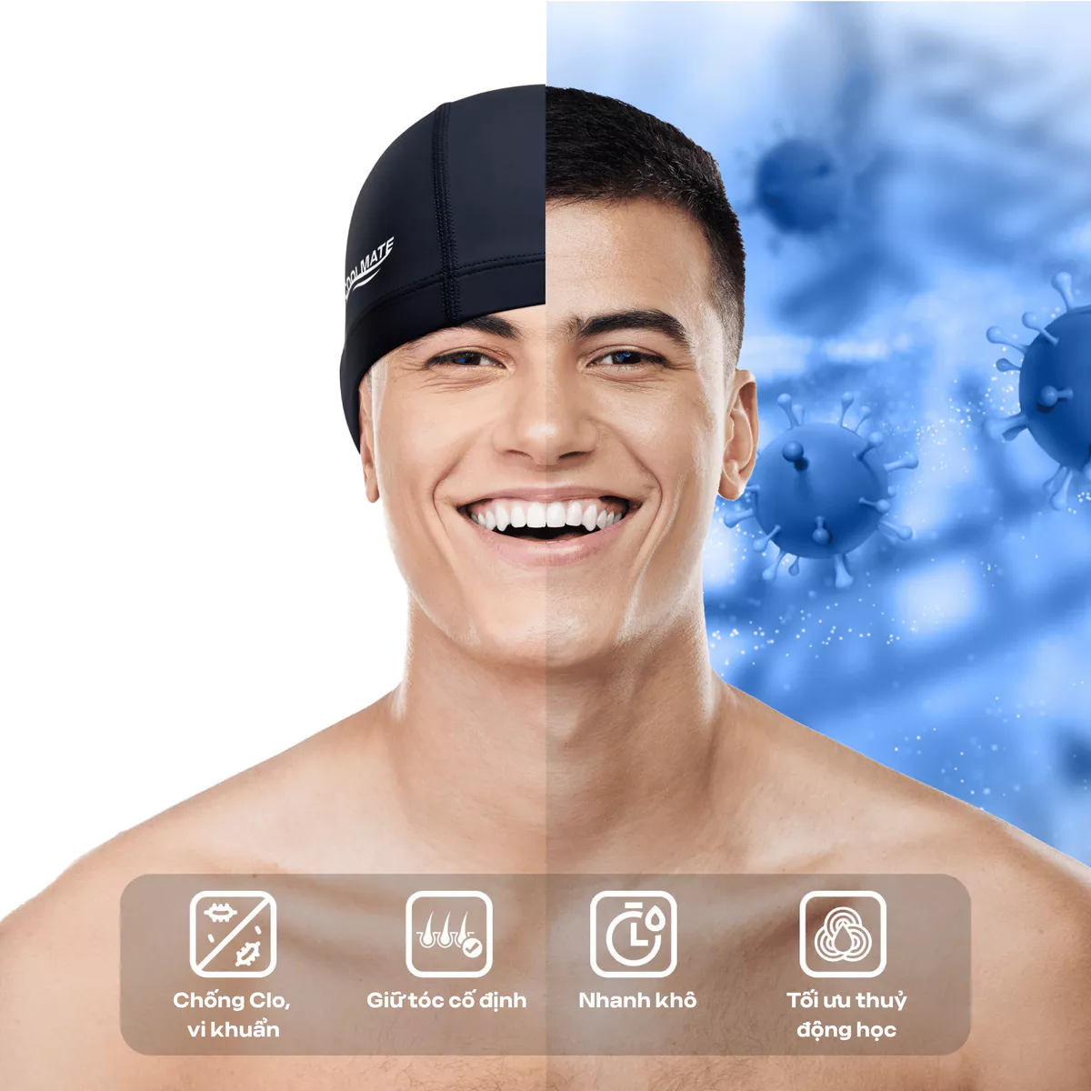 Mũ bơi thể thao nam nữ co giãn, bền bỉ, thoáng mát, kháng Clo, chống tia UV Coolmate
