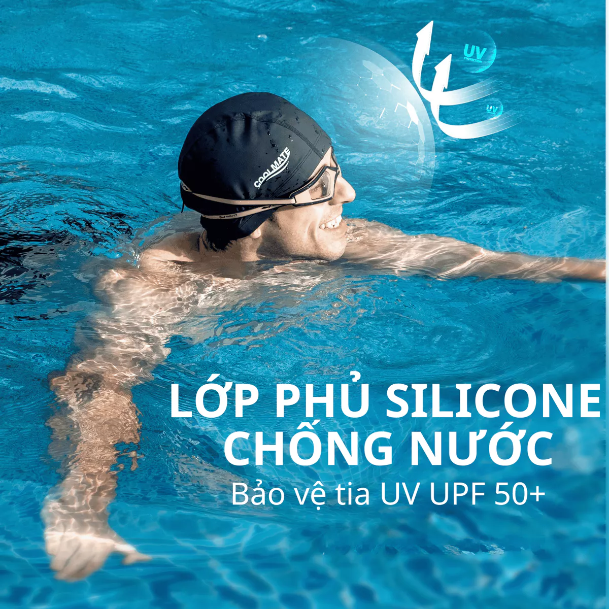 Mũ bơi thể thao nam nữ co giãn, bền bỉ, thoáng mát, kháng Clo, chống tia UV Coolmate