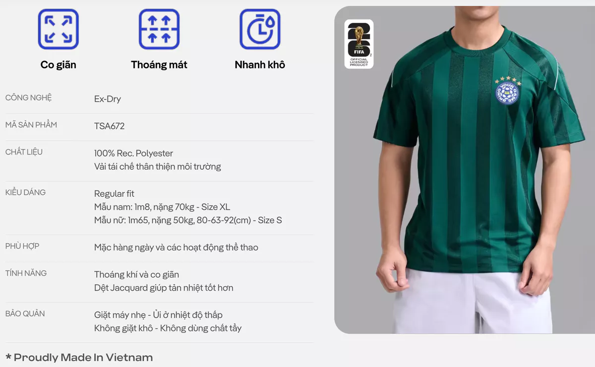 [VOUCHER 45%]Set đồ thể thao World Cup Áo thun ProActive Quần short basic Exdry Performance bóng đá COOLMATE