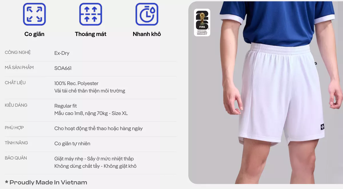 [VOUCHER 45%]Set đồ thể thao World Cup Áo thun ProActive Quần short basic Exdry Performance bóng đá COOLMATE