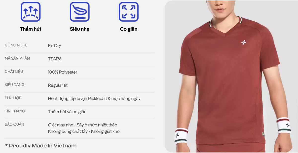 Set đồ bộ thể thao nam Pickleball Áo thun cổ V và Quần short Essentials Nhanh khô Coolmate