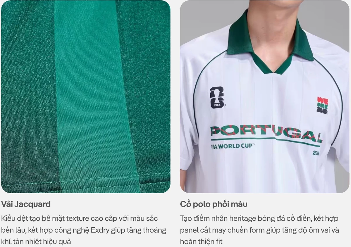 Áo Polo nam nữ thể thao World Cup Portugal Edition 26, Áo cổ vũ đội tuyển Bồ Đào Nha thoáng mát