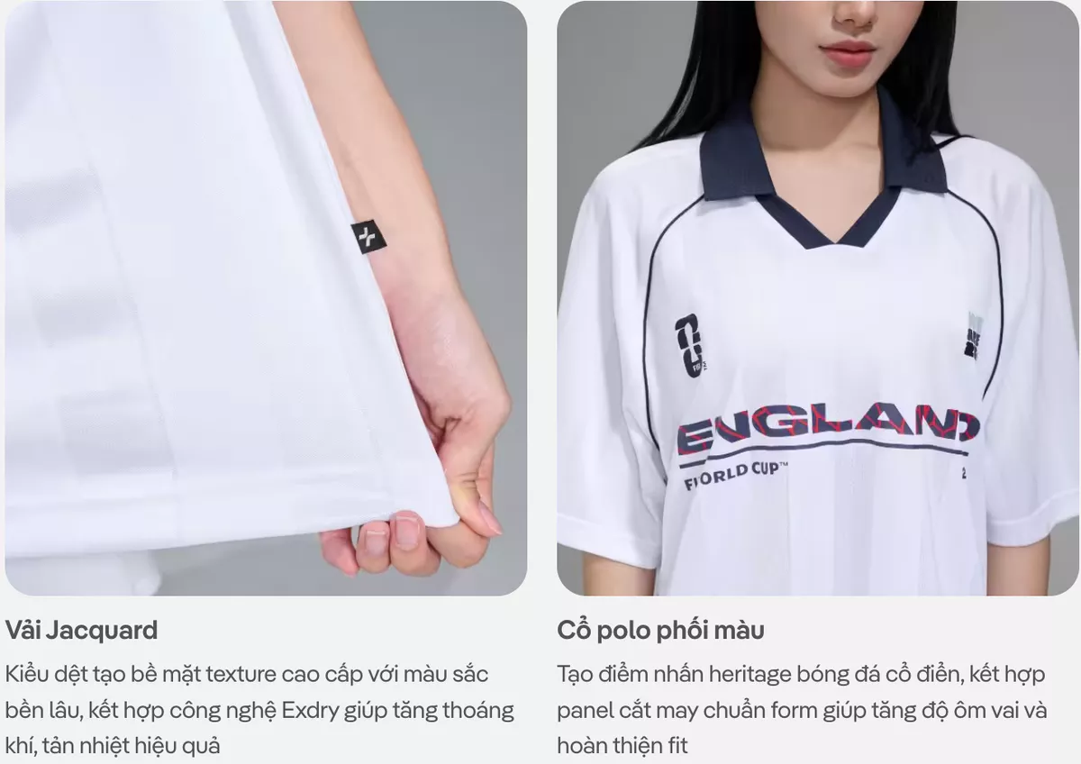 [VOUCHER 45%]Áo Polo nam nữ thể thao World Cup England Edition 26, Áo cổ vũ đội tuyển Anh thoáng mát
