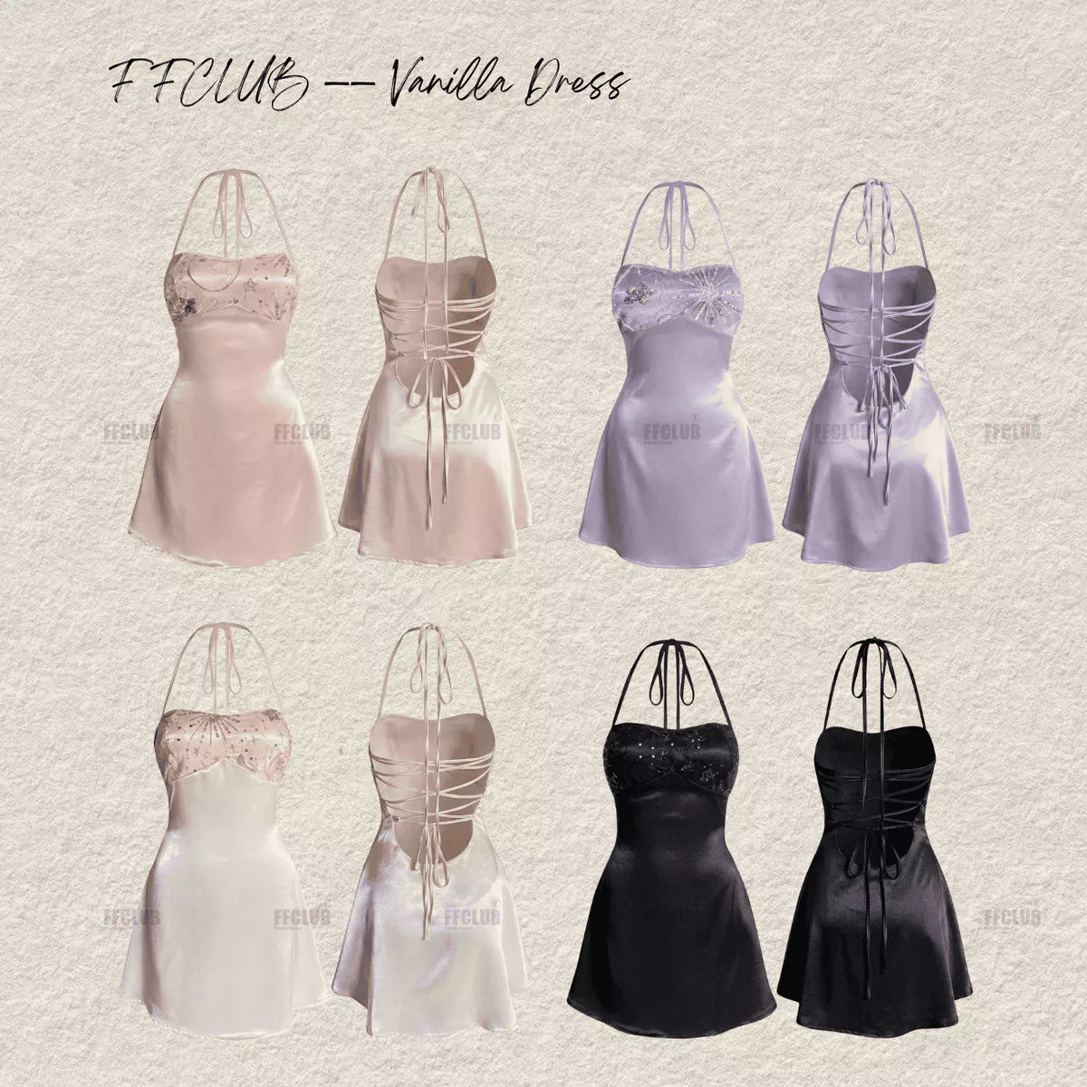 Đầm lụa Cổ yếm phối Ren kim sa VANILLA FFCLUB