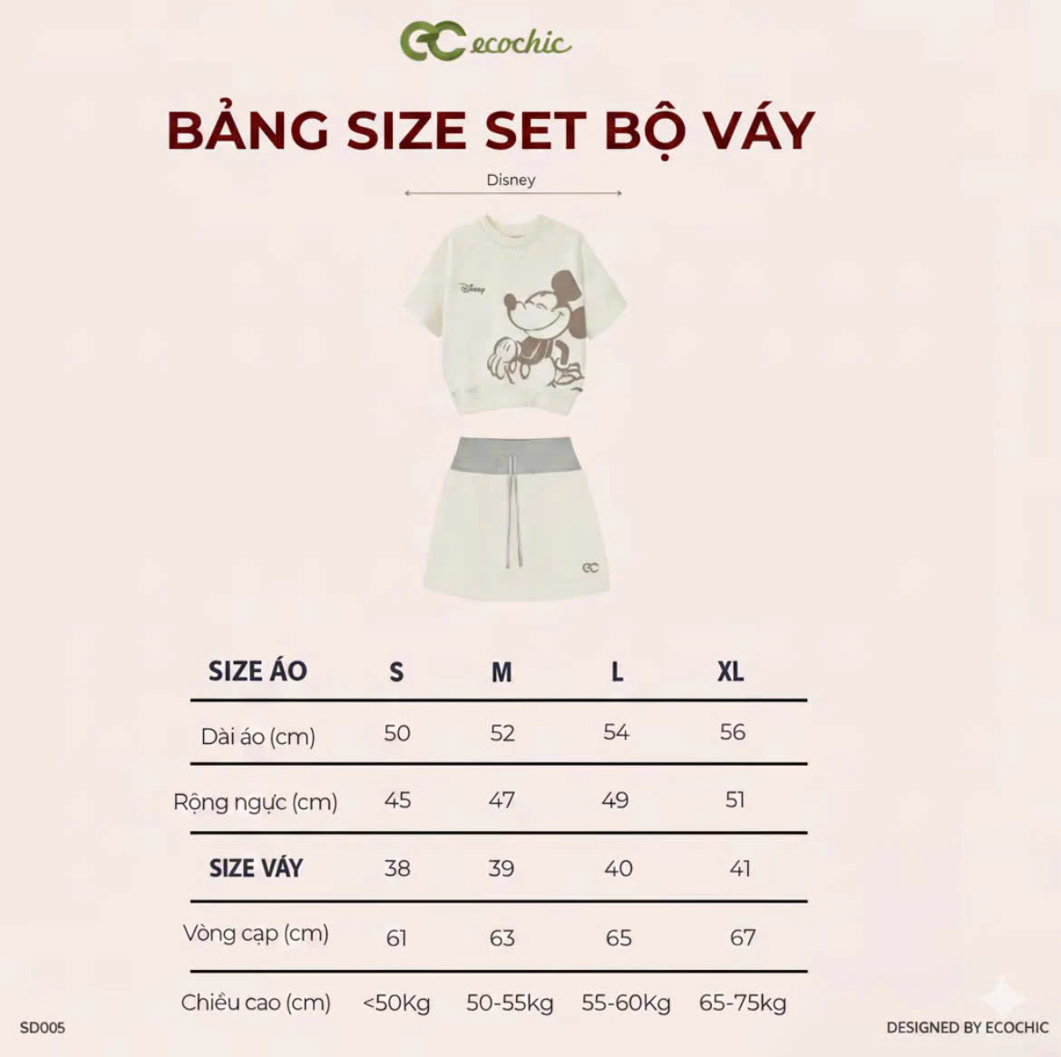 Set Chân Váy Tencel ECOCHIC SD005 Hình In Mickey Dễ Thương Chính Hãng Bản Quyền Disney Chất Liệu Cao Cấp