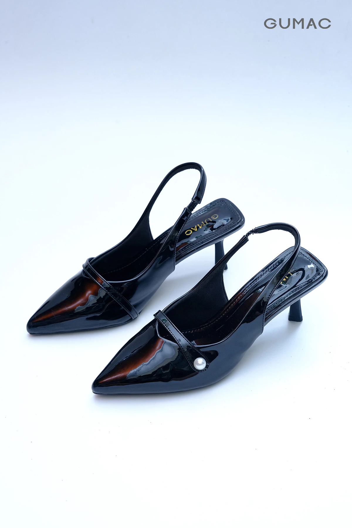 Giày Cao Gót Nữ GUMAC Bít Mũi Nhọn 6.5cm Quai Hậu Chất Da Lụa PU Thời Trang Đi Tiệc GG03018