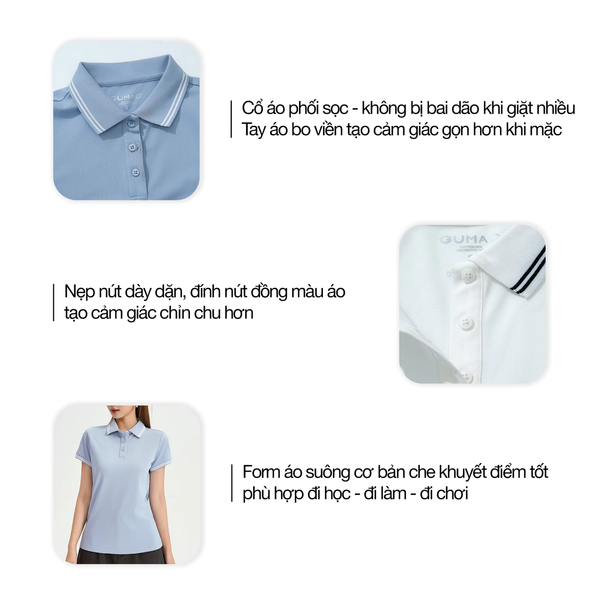 Áo Polo Nữ GUMAC Áo Thun Cá Sấu Cổ Phối Viền Co Giãn Thanh Lịch Công Sở, Thể Thao LPLE0917