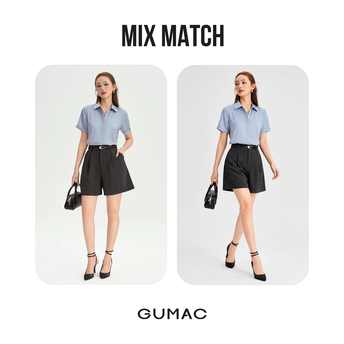 [MUA 2 GIẢM 80K] Áo Sơ Mi Nữ GUMAC Công Sở Tay Ngắn Nẹp Giấu Nút Đứng Form Chất Lụa Dày Dặn Cao Cấp LAF0339
