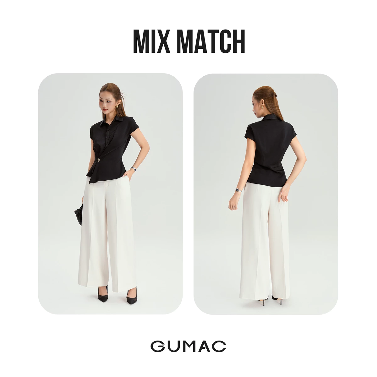 [NHẬP MÃ AFFTHAG GIẢM 99K] Áo Kiểu Nữ GUMAC Áo Sơ Mi Công Sở Peplum Vạt Đắp Tay Liền Chất Lụa Sang Trọng LAF1104