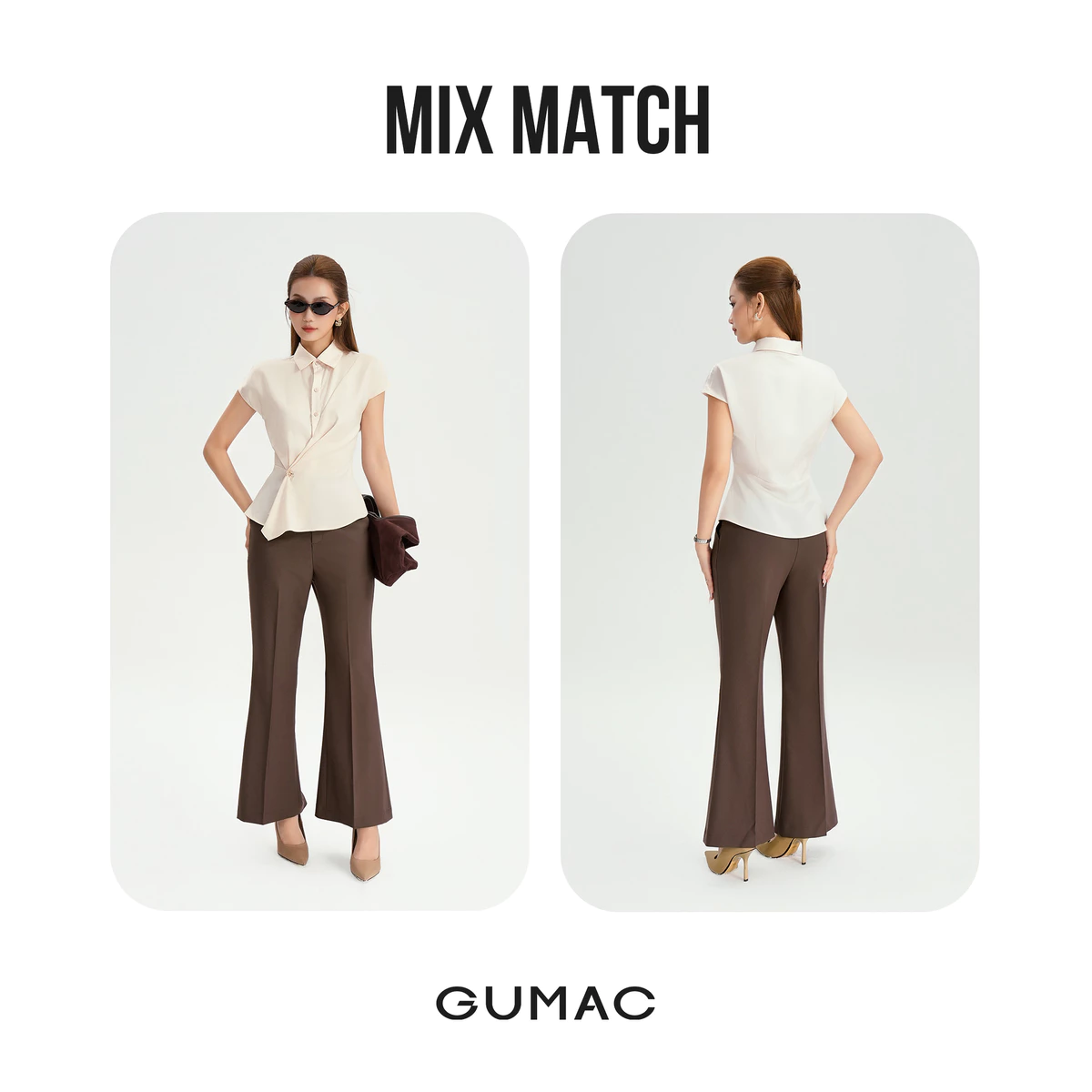 [NHẬP MÃ AFFTHAG GIẢM 99K] Áo Kiểu Nữ GUMAC Áo Sơ Mi Công Sở Peplum Vạt Đắp Tay Liền Chất Lụa Sang Trọng LAF1104