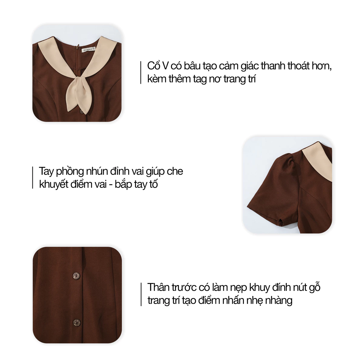 Đầm Chữ A Nữ GUMAC Váy Công Sở Dáng Xòe Cổ V Phối Bâu Đính Hoa Nút Gỗ Vintage LDG0304