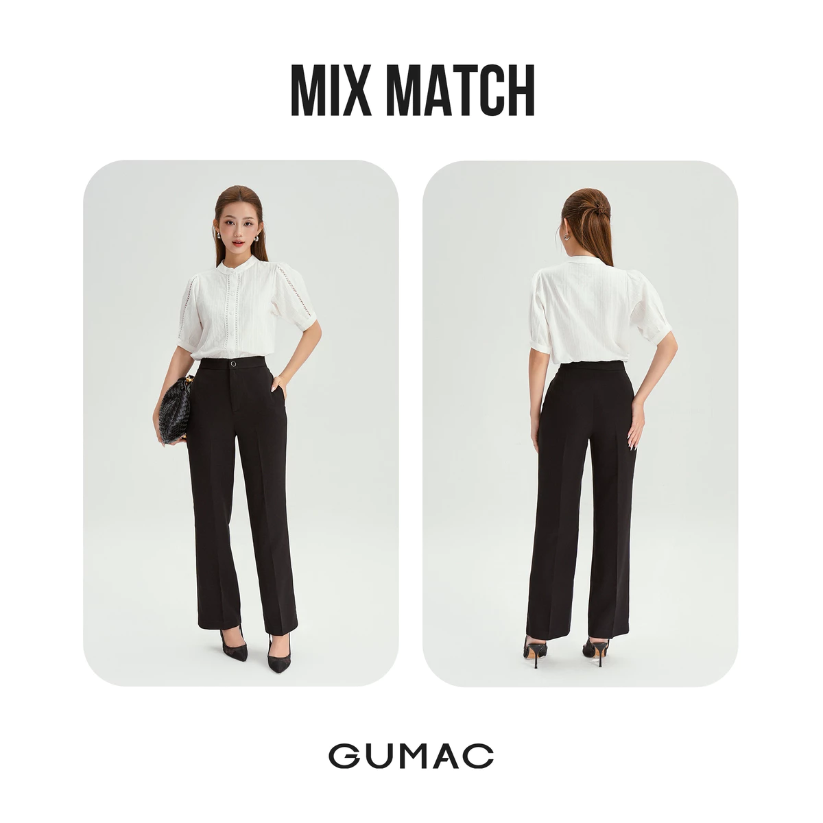 [NHẬP MÃ AFFTHAG GIẢM 99K] Quần Ống Suông Nữ 98cm GUMAC Lưng Cao Chất Cotton Công Sở Dáng Dài Cạp Cao Loe Nhẹ QE04001