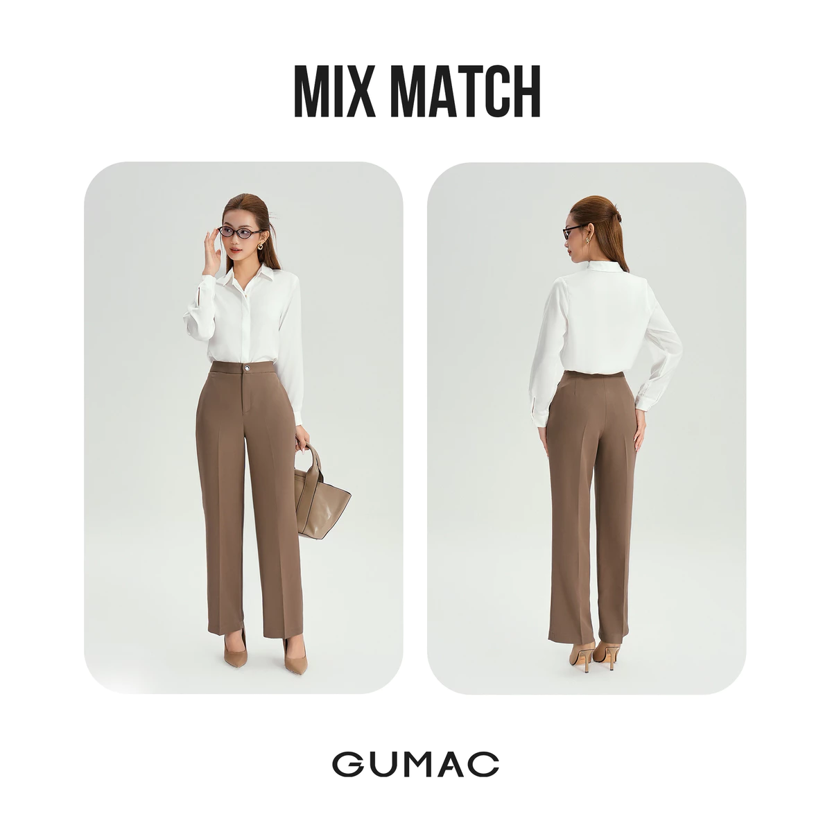 [NHẬP MÃ AFFTHAG GIẢM 99K] Quần Ống Suông Nữ 98cm GUMAC Lưng Cao Chất Cotton Công Sở Dáng Dài Cạp Cao Loe Nhẹ QE04001