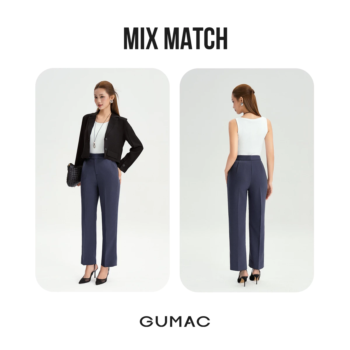 [MUA 2 GIẢM 80K] Quần Ống Đứng Nữ 95cm GUMAC Quần Tây Lưng Cao Quai Dê Chất Tuyết Mưa Công Sở Cạp Cao LQF0626