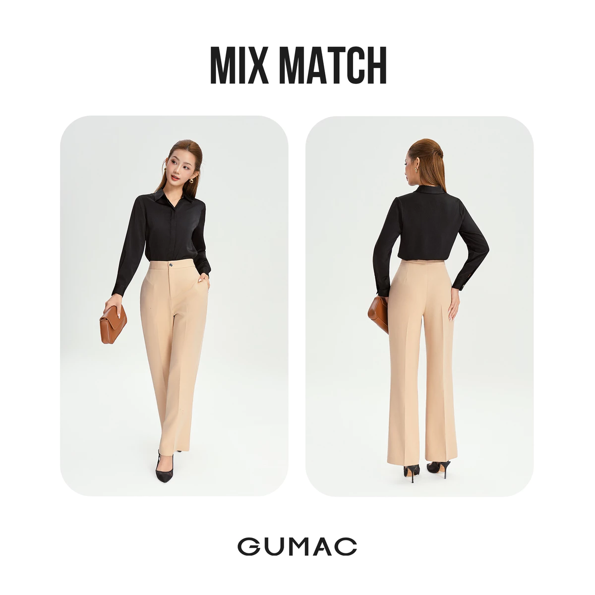 [NHẬP MÃ AFFTHAG GIẢM 99K] Quần Ống Suông Nữ 98cm GUMAC Lưng Cao Chất Cotton Công Sở Dáng Dài Cạp Cao Loe Nhẹ QE04001
