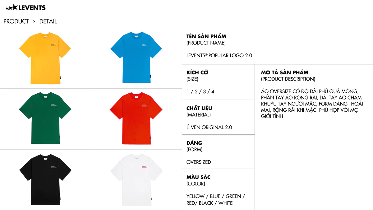 Áo Thun Levents Popular Logo 2.0 Tee Oversized 100% Cotton T-shirt