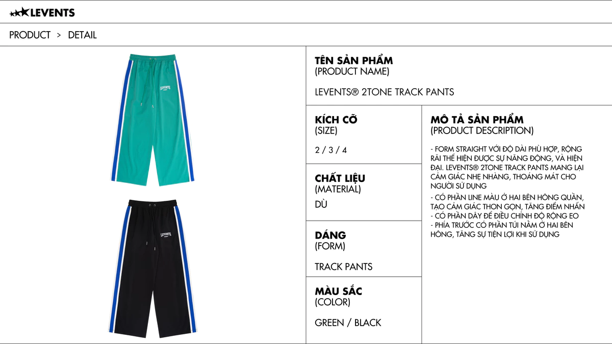 Quần Dài Dù Levents 2tone Track Pants Straight Fit