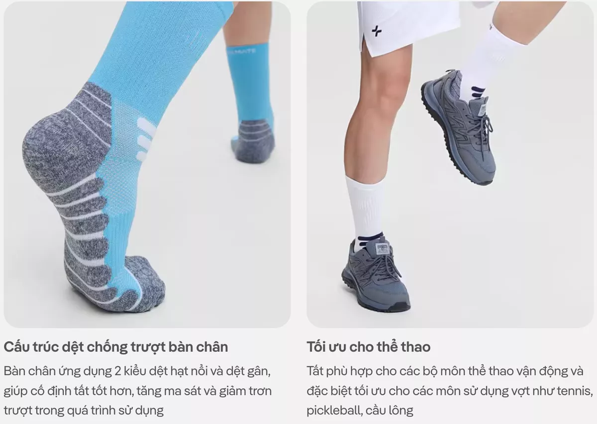 Tất Pickleball Nam Cổ Trung êm ái, co giãn, thấm hút Coolmate