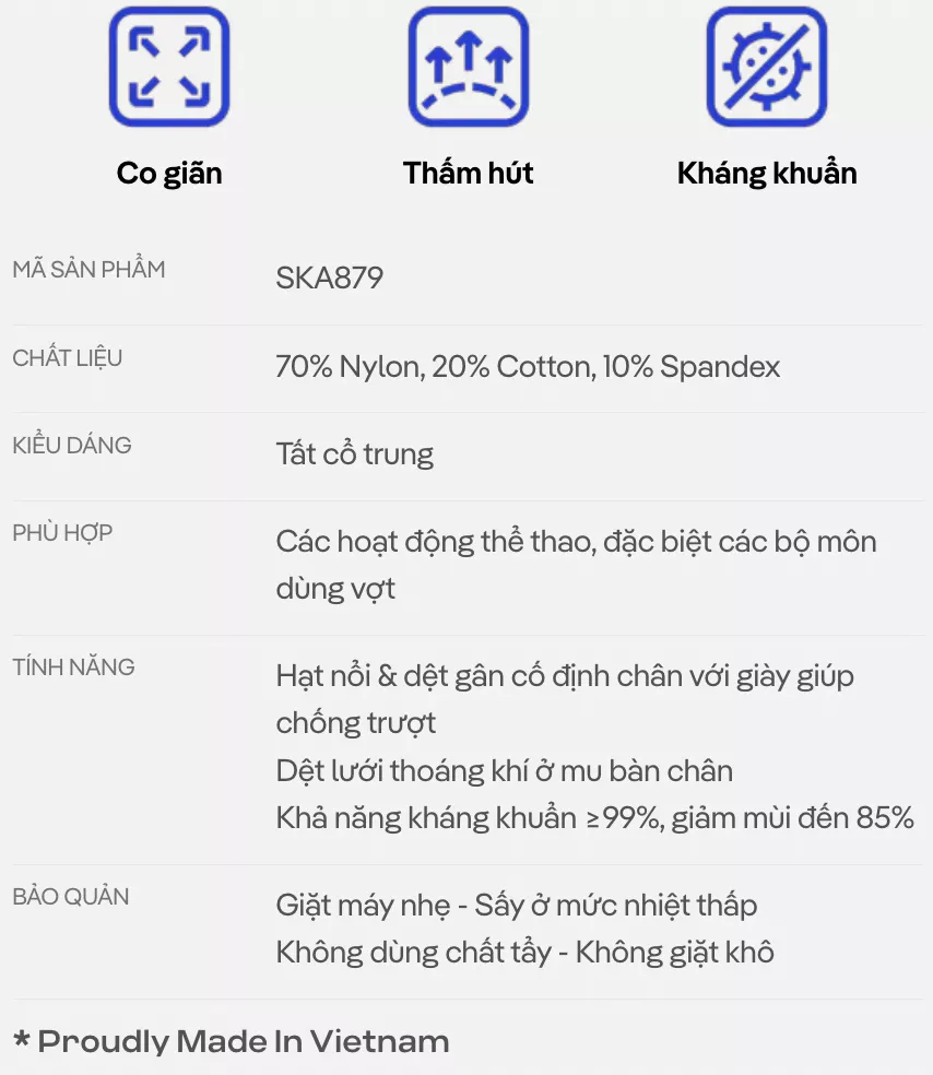 Tất Pickleball Nam Cổ Trung êm ái, co giãn, thấm hút Coolmate