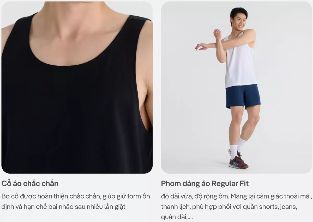 [MỚI]Áo Tanktop nam Regular Fit Cotton poly 180gsm mềm mại, chất mát, thoáng khí, co giãn Coolmate
