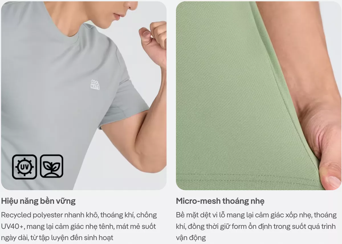 COMBO 2 ÁO THUN thể thao Essentials công nghệ Exdry 2.0 tập Gym Pickleball thoáng khí Coolmate