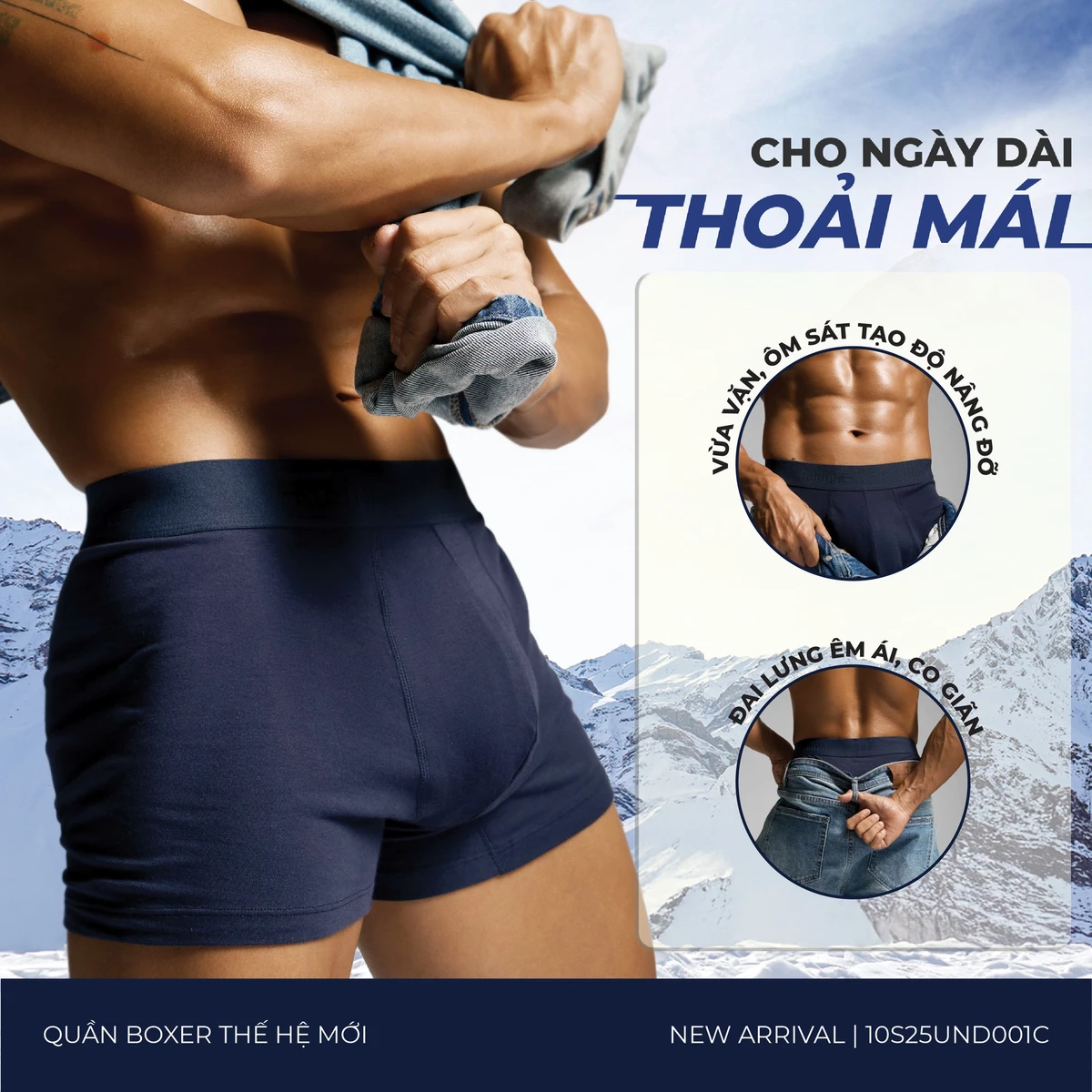[MUA 3 GIẢM 10%] Quần Lót Nam Organic Cotton Trơn Phối Lưng Form Boxer - Routine 10S25UND001