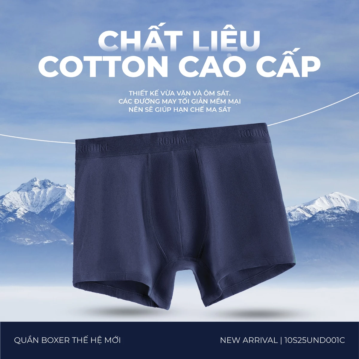 [MUA 3 GIẢM 10%] Quần Lót Nam Organic Cotton Trơn Phối Lưng Form Boxer - Routine 10S25UND001