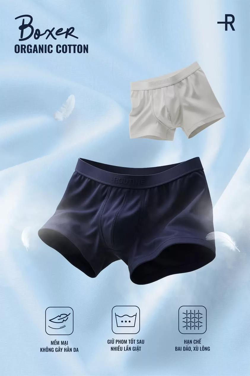 [MUA 3 GIẢM 10%] Quần Lót Nam Organic Cotton Trơn Phối Lưng Form Boxer - Routine 10S25UND001