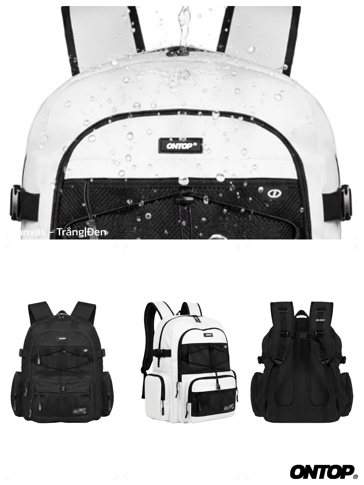 Balo canvas nhiều ngăn phối lưới ONTOP thiết kế trợ lực thoải mái khi mang Commuter Backpack | O-P77