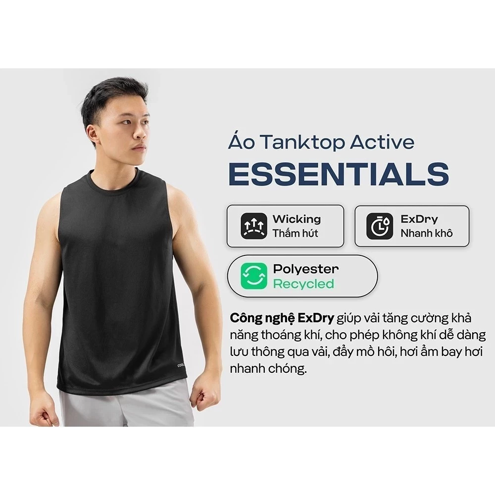 Combo 2 Áo Tanktop thể thao Active Essentials thấm hút, nhanh khô, thoáng khí Coolmate